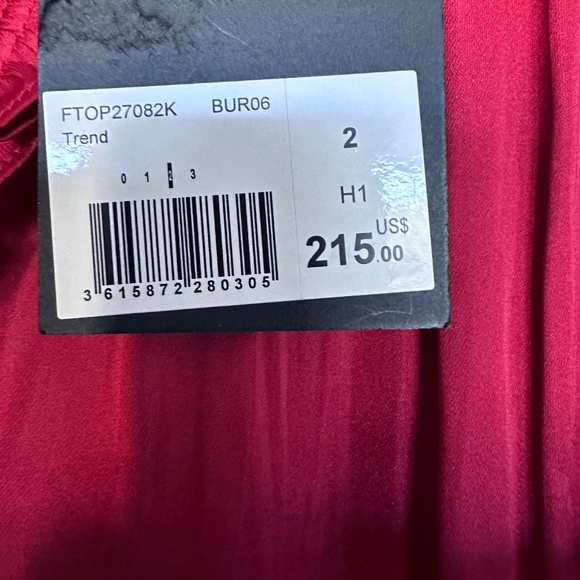 NWT | The Kooples | Red Satin V-Neck Long Sleeve Blouse with Ruffle Detail - Picture 5 of 6